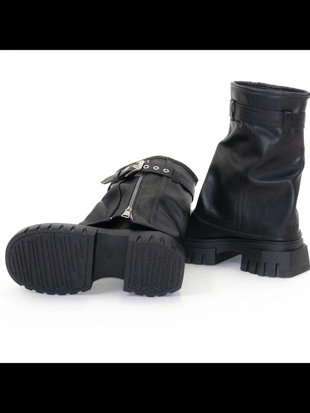 Black Chunky Platform Ankle Asylum Boots with Zipper & Buckle new In Box - Picture 2 of 5